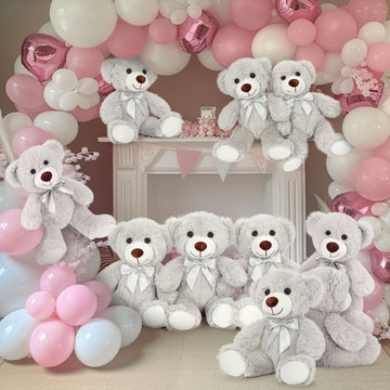 Maogolan Bulk Teddy Bear Baby Shower, 10 Packs Small Gray Teddy Bear Stuffed Animals In Bulk,13.5' Small Stuffed Bears Plush For Wedding,Birthday,Christmas, Party Decorations