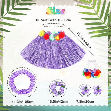 Fortuning'S Jds 40Cm Girl'S Hawaiian Hula Grass Skirt With Flowers Costume For Luau Beach Party Performance Outfits Decor Purple
