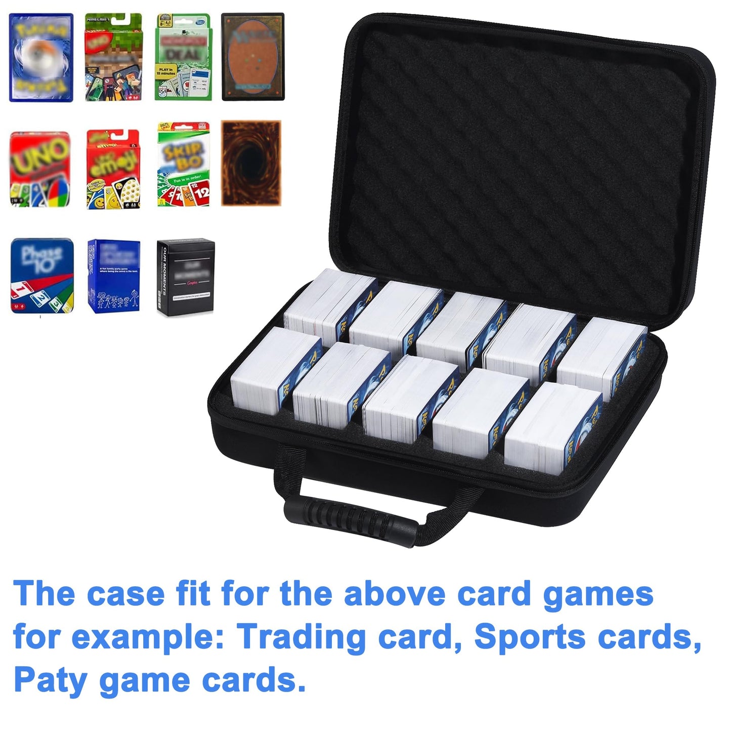Lumus&Solem Carrying Case For Cards Against Humanity Game, Hard Cards Box Compatible With Ptcg Cards, Mtg Cards, And Sports Cards, Card Holder Storage 1200-2200 Cards (Black)