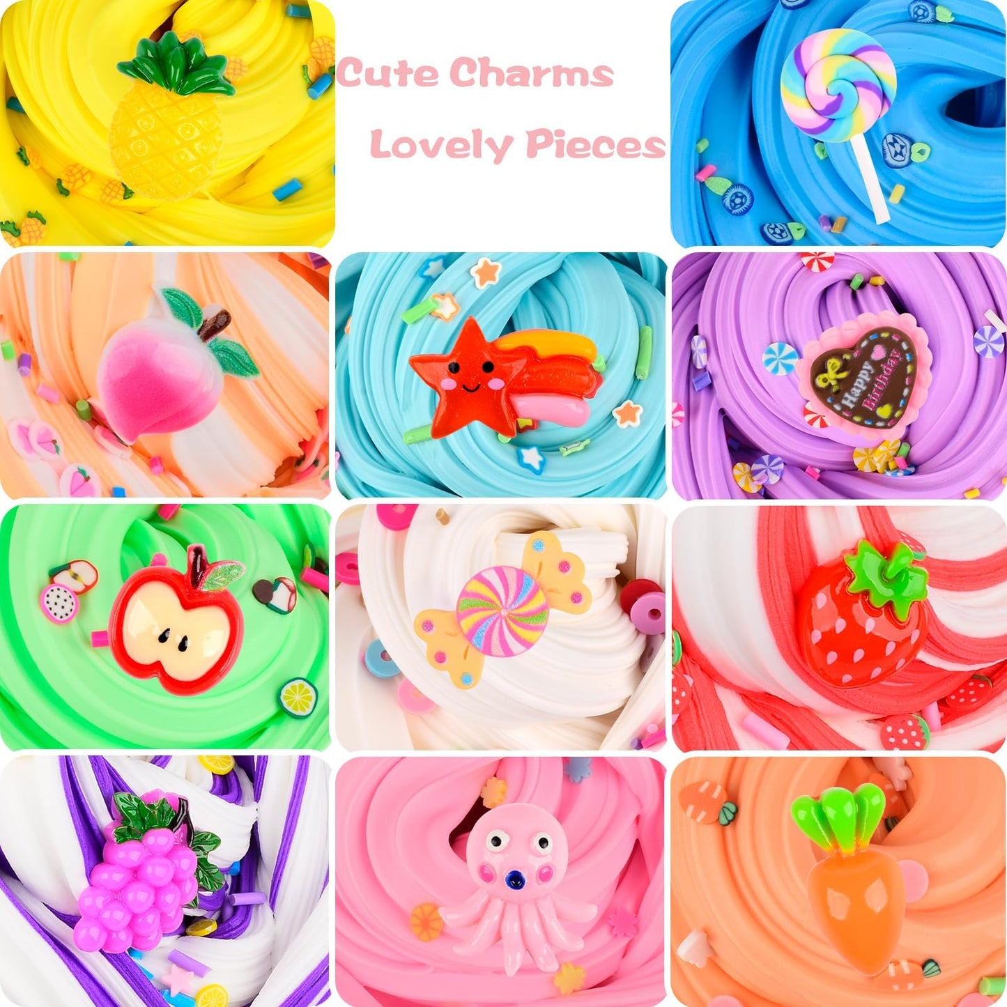WUJYLY Butter Slime Kit 11 Pack  Scent  Stretchy  and Non-Sticky  with Peach Strawberry  Grape Slime Charms  Stress Relief  Educational Slime  Birthday Gifts Prize Party Favors for Girl Boys Kids 6-12