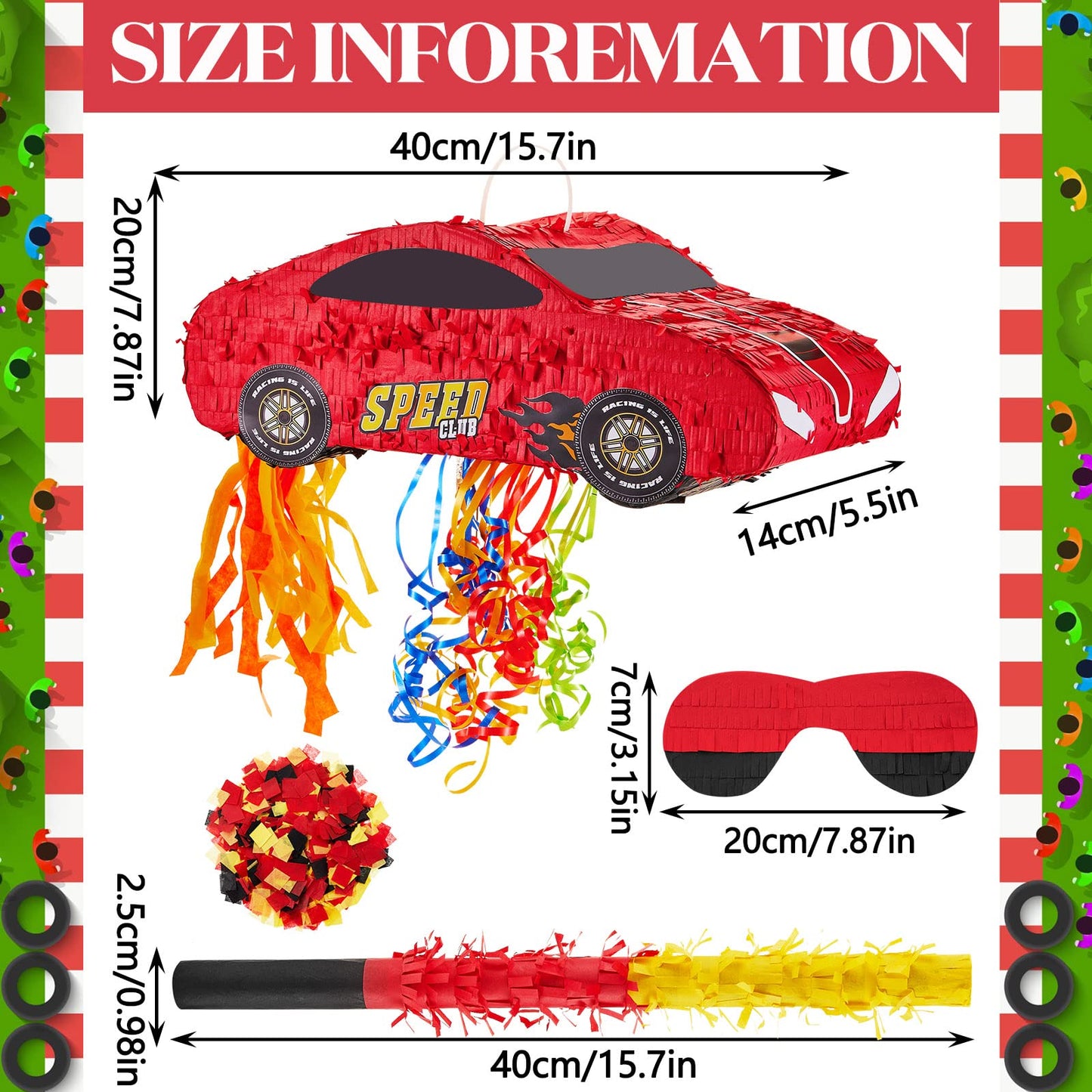 4 Pcs 15.7 Inch Race Car Piñata With Pull Strings, 3D Car Piñata With Blindfold Bat Confetti Double Sided, Race Cars Photo Booth Props For Boy Race Car Theme Birthday Baby Shower Party Supplies