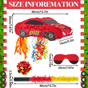 4 Pcs 15.7 Inch Race Car Piñata With Pull Strings, 3D Car Piñata With Blindfold Bat Confetti Double Sided, Race Cars Photo Booth Props For Boy Race Car Theme Birthday Baby Shower Party Supplies