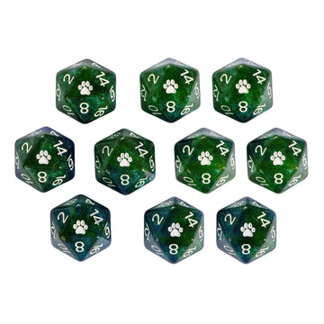 HDdais 10 Pack Glitter D20 Dice, Set of 10, 20 Sided Dice Blue Mixed Green Nebula D20 Polyhedral Dice for DND RPG MTG Tabletop G
