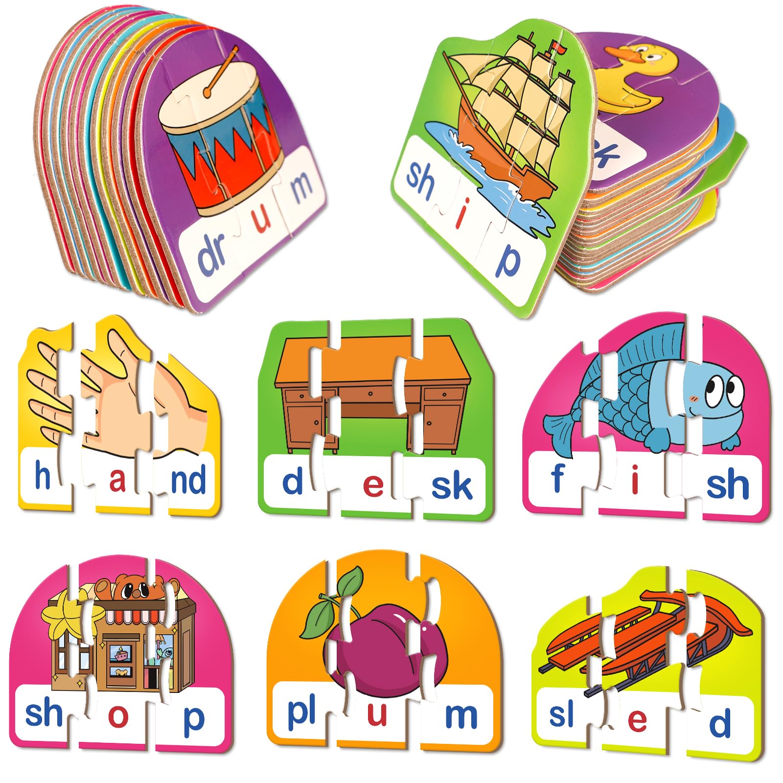 Kasfalci Cvcc & Ccvc Puzzle Cards For Kids,Word Games,Phonics Games,Speech Therapy Toys For Toddlers,4 Alphabet Letter Word Puzz