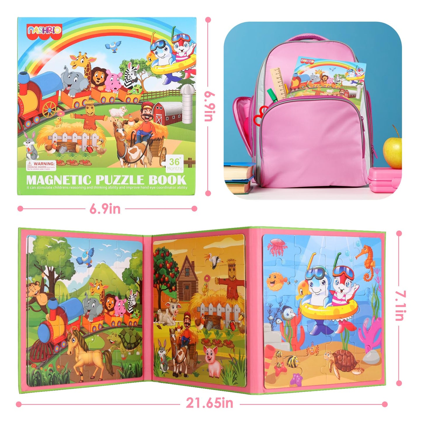 Magnetic Puzzles For Kids Ages 4-6, 20-Piece Travel Toys Animal Toddler Puzzles Ages 2-4, Educational Learning Magnets, Ideal Road Trip Activities Toys For 2 3 4 5 6 Boys And Girls