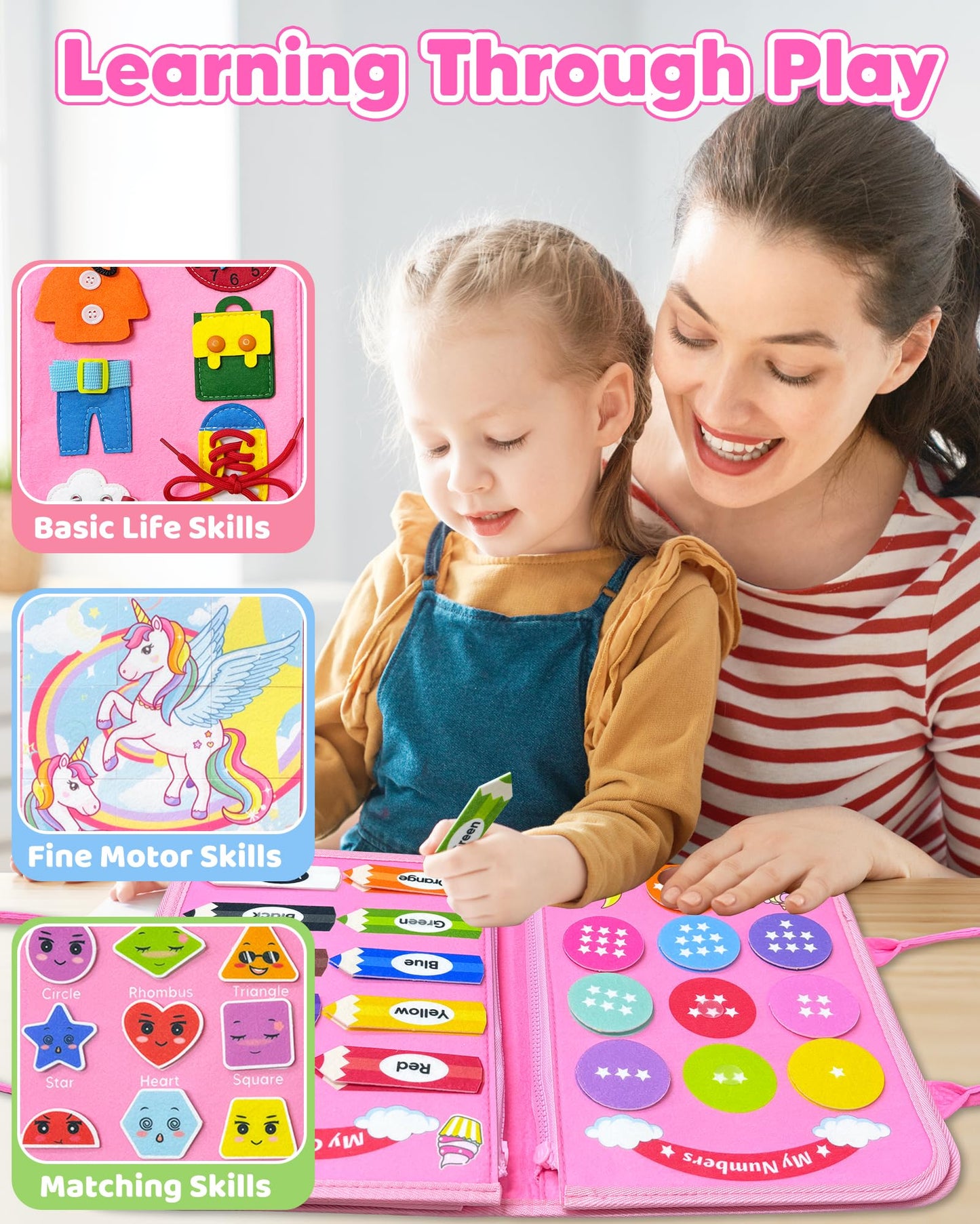 Walenty Toddler Busy Board Montessori Toys For 1 2 3 4 Year Old Girl Birthday Gifts, Busy Book Sensory Learning Toys For Toddler