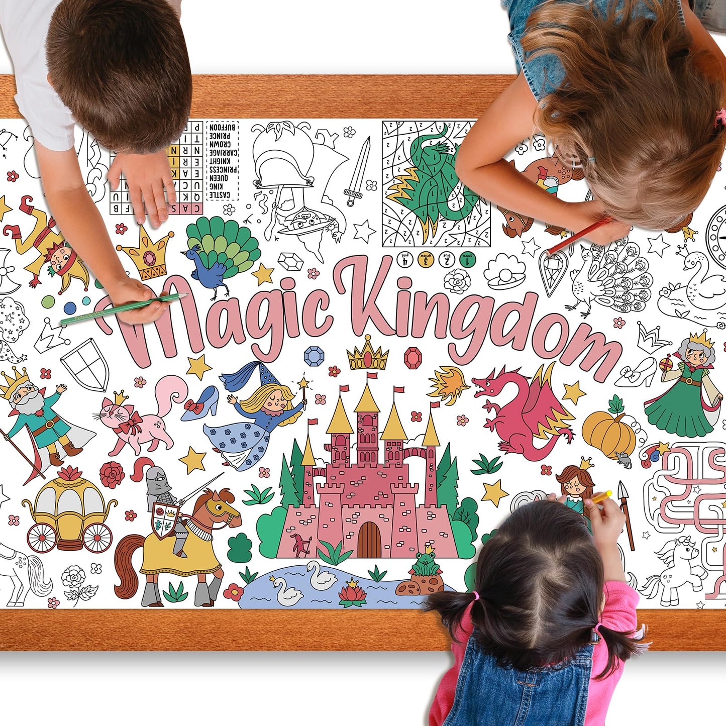 Magic Kingdom Giant Coloring Poster For Kids 30 X 72 Inch, Princess Large Coloring Poster Tablecloth, Fairy Themed Color-In Acti