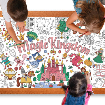 Magic Kingdom Giant Coloring Poster For Kids 30 X 72 Inch, Princess Large Coloring Poster Tablecloth, Fairy Themed Color-In Acti