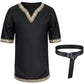 Kids Medieval Costume Boys Viking Tunic Knight Warrior Renaissance Shirts With Belt 4-6T Black