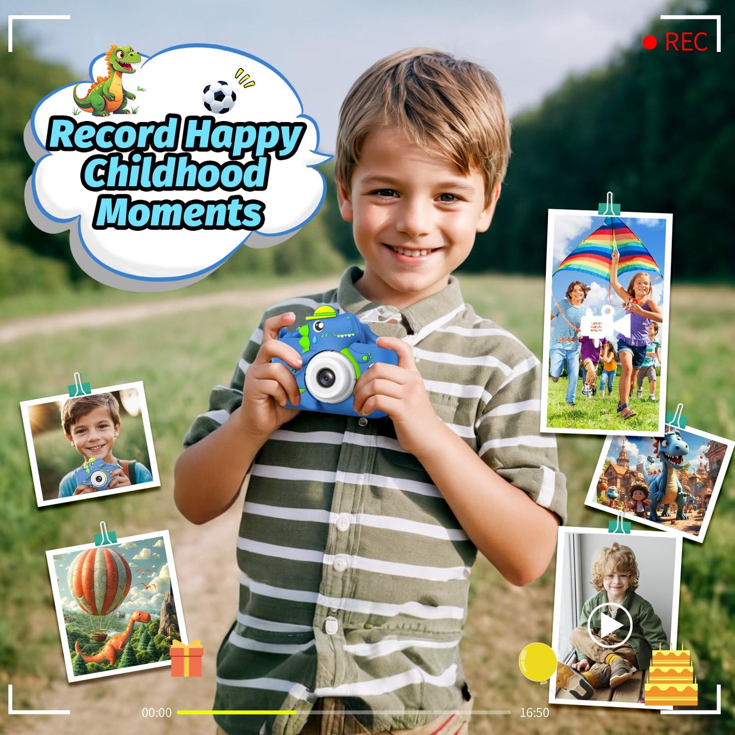 Dinosaur Kids Camera For Boys Girls, Toddler Digital Selfie Camera With Cute Protective Cover And 32G Sd Card, Christmas Birthda