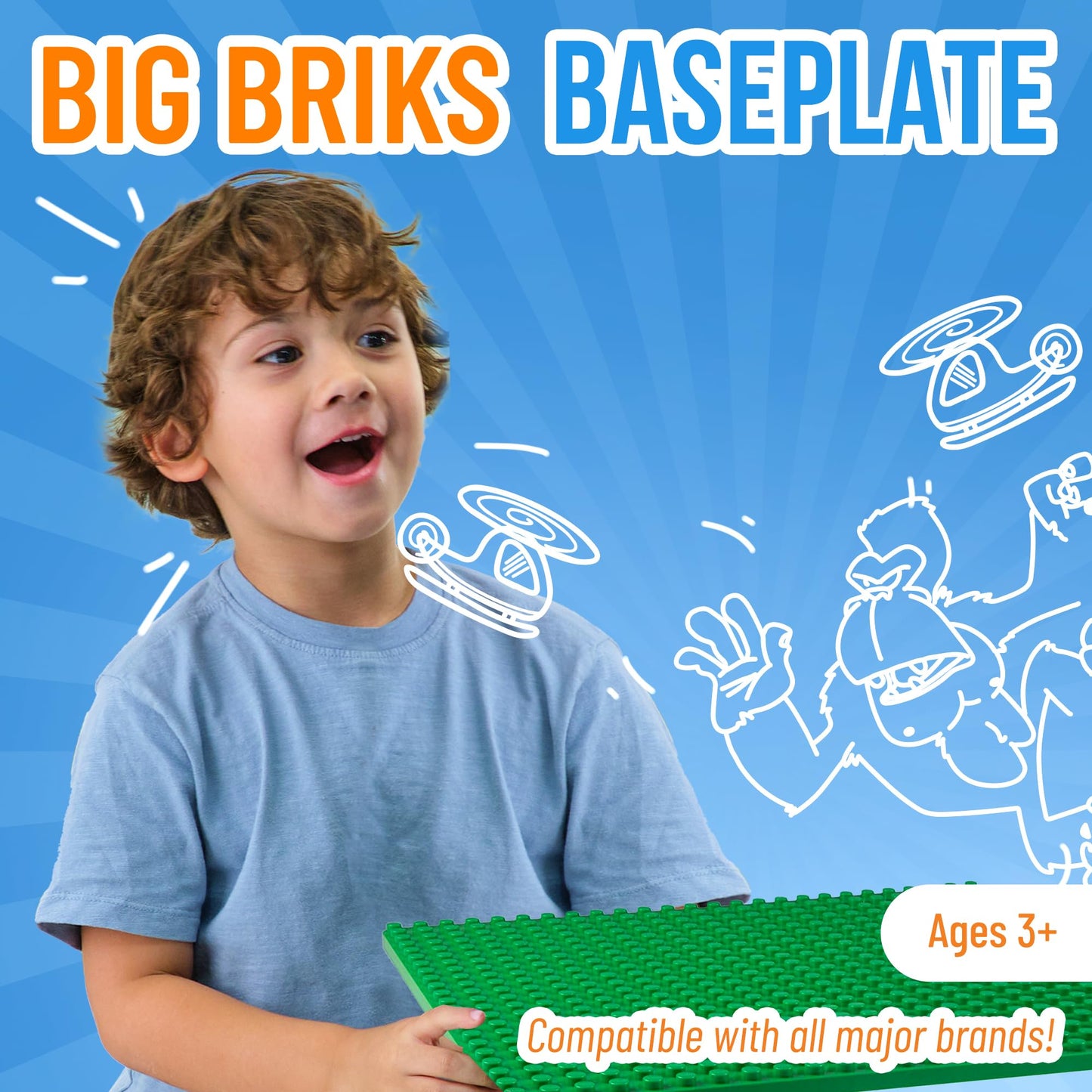 Strictly Briks Compatible With Lego Classic Big Briks Stackable Baseplates, Large Pegs For Ages 3 And Up, 100% Compatible With All Major Brands, Green, 1 Piece, 13.75' X 16.25' Inches