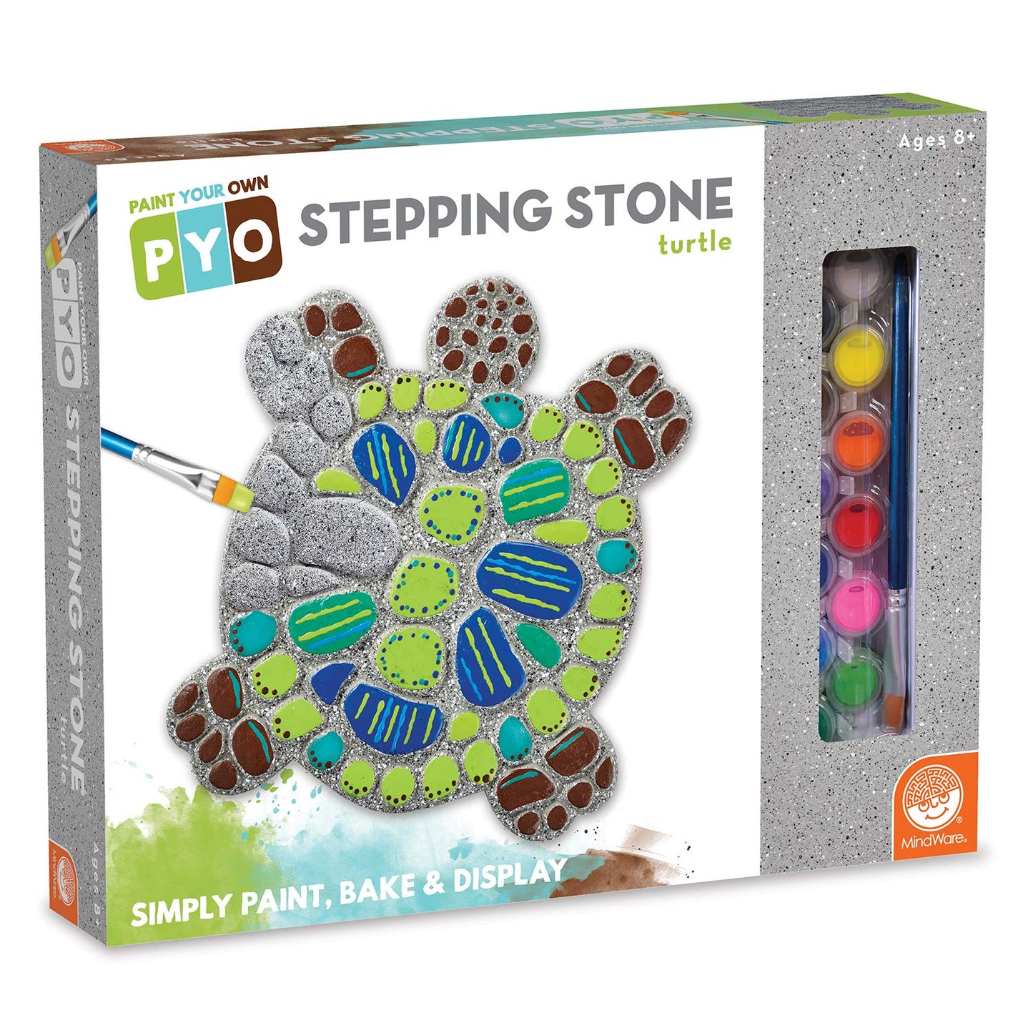 MindWare Paint Your Own Stepping Stone: Turtle - Paint Your Own Stepping Stones for Kids Craft Kit Includes Paint, Brushes and I