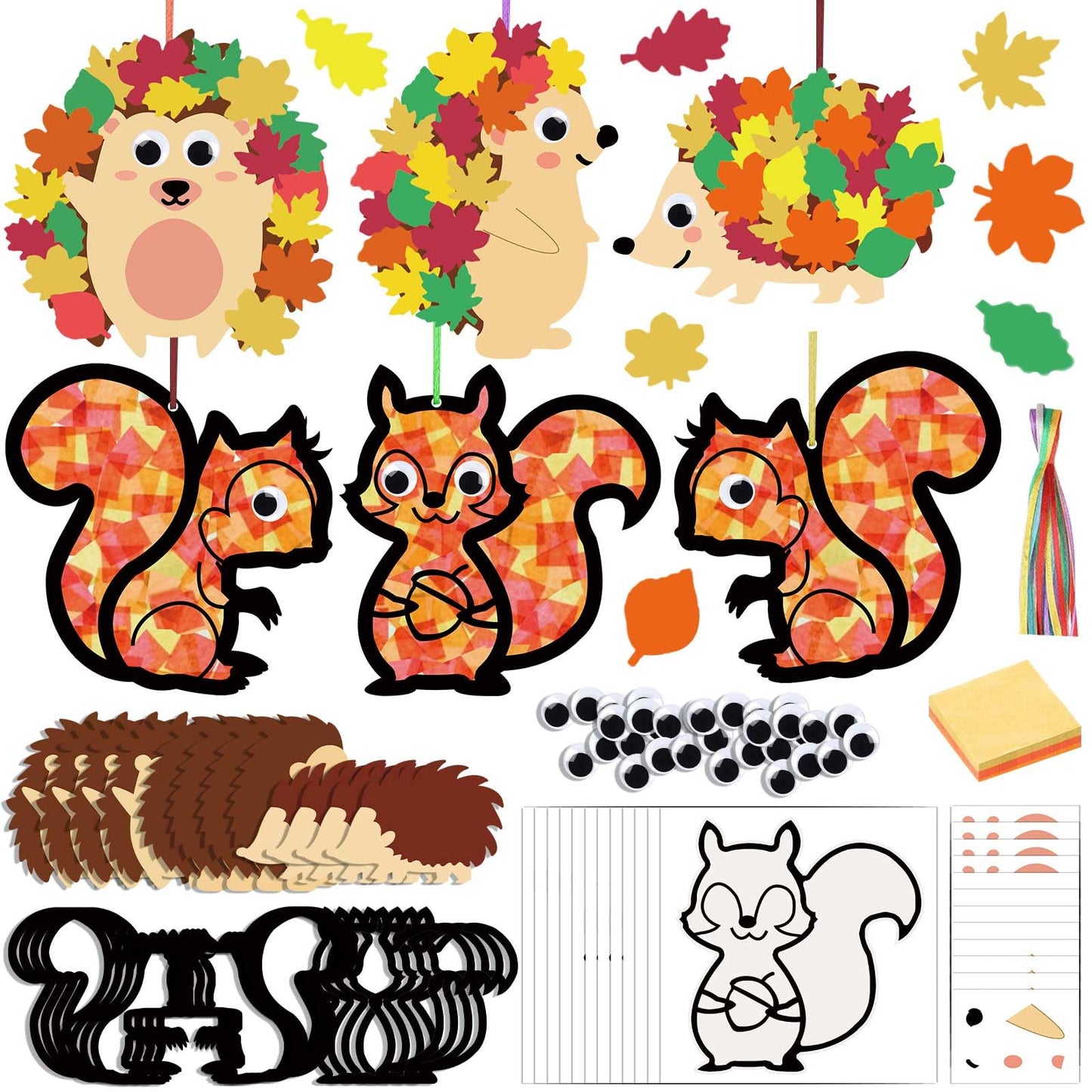 Zliisang 12PCS Make You Own Fall Crafts Kit Bulk Fall Animals Paper Suncatchers Foam Stickers Crafts DIY Kit for Autumn Thanksgi