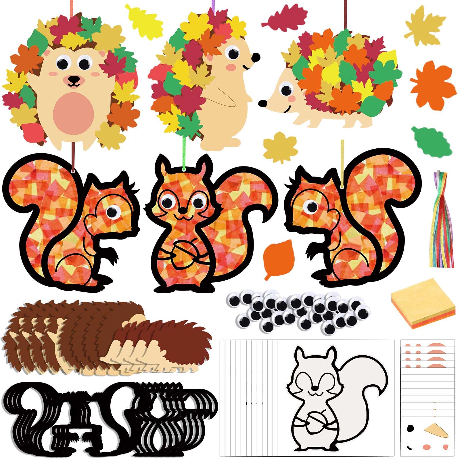 Zliisang 12PCS Make You Own Fall Crafts Kit Bulk Fall Animals Paper Suncatchers Foam Stickers Crafts DIY Kit for Autumn Thanksgi