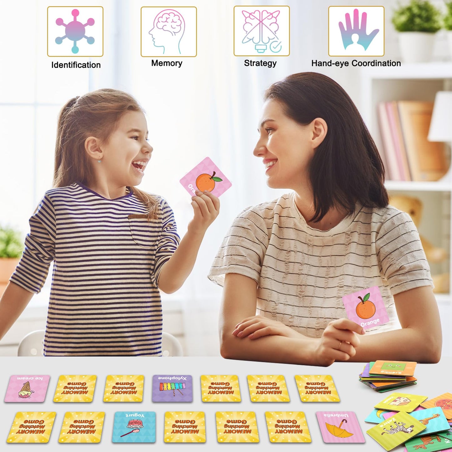 First Words Memory Game, Memory Games For Kids Ages 4-8, Matching Games For Toddlers 3-5, 60 Flash Cards Phonics Games, Memory C