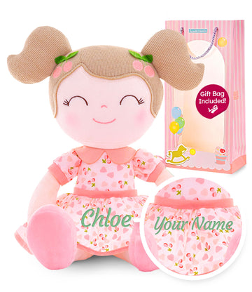 Gloveleya Personalized Doll With Your Name - Cute Pink Cherry Color Custom Soft Plush Doll For Girls Plush Doll Customized Gifts - Muñecas De Trapo Personalizadas Para Niñas