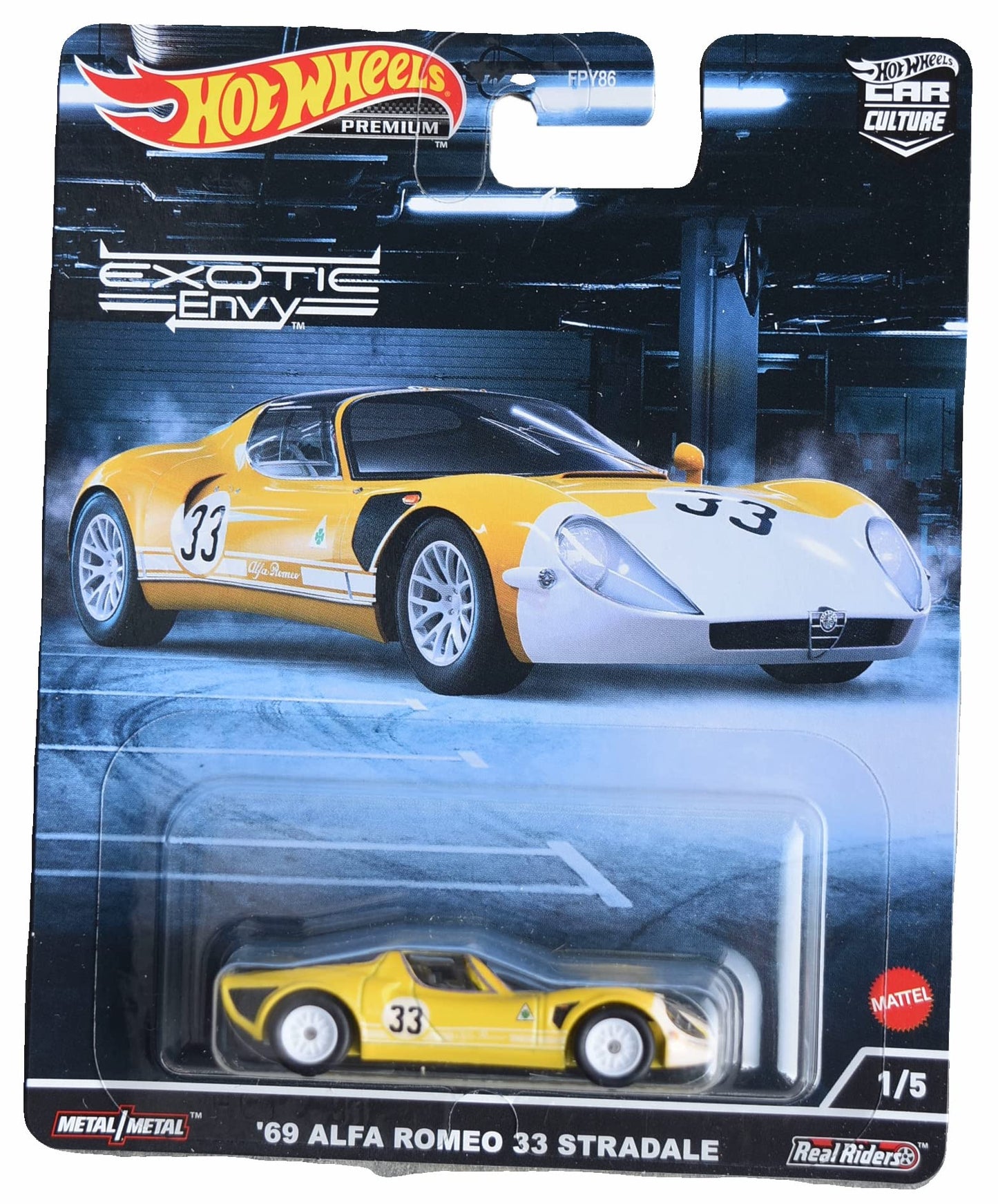 1969 Alfa Romeo 33 Stradale #33 Yellow and White Exotic Envy Series Diecast Model Car by Hot Wheels