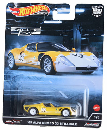 1969 Alfa Romeo 33 Stradale #33 Yellow and White Exotic Envy Series Diecast Model Car by Hot Wheels