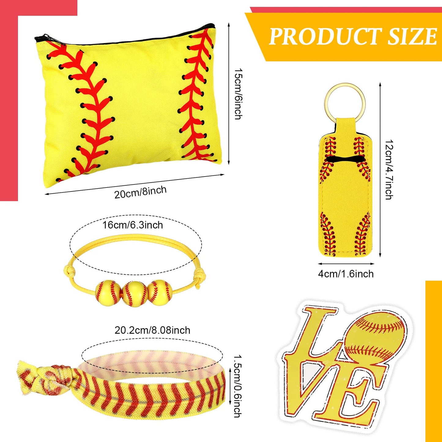 LEIFIDE 148 Pcs Softball Gift Softball Party Favors Makeup Bag Bracelet Keychain Stickers Hair Ties for Sport Birthday Decoratio
