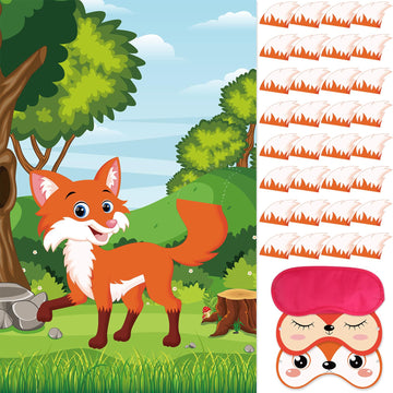 Hxezoc Pin The Tail On The Fox Party Game With 32 Tails Large Forest Farm Fox Games Poster For Kids Animal Birthday Party Favors Carnival Party Supplies