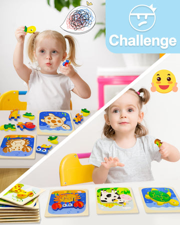 Benresive Wooden Toddler Puzzles Ages 1-3, Montessori Toys For 1 2 3 Year Old Boys Girls, 8 Pack Animal Toddler Toys Gifts For 1 2 3 Year Old Boys Girls, Learning Educational Preschool Puzzles