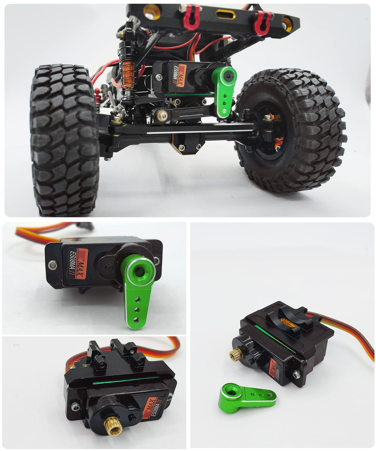 HOPLEX RC Servo Mount Bracket and Mini Servo Arm Green for ES08MA II Servo Upgrade Parts for Axial SCX24 RC Car Crawler
