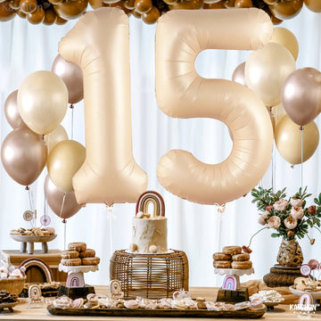 Katchon, Gaint Caramel 15 Balloon Number - 40 Inch | 15 Birthday Balloon Decor | 15Th Birthday Decorations For Party | Creme Number 15 Balloon | 15 Year Old Balloon For 15Th Birthday Party Supplies