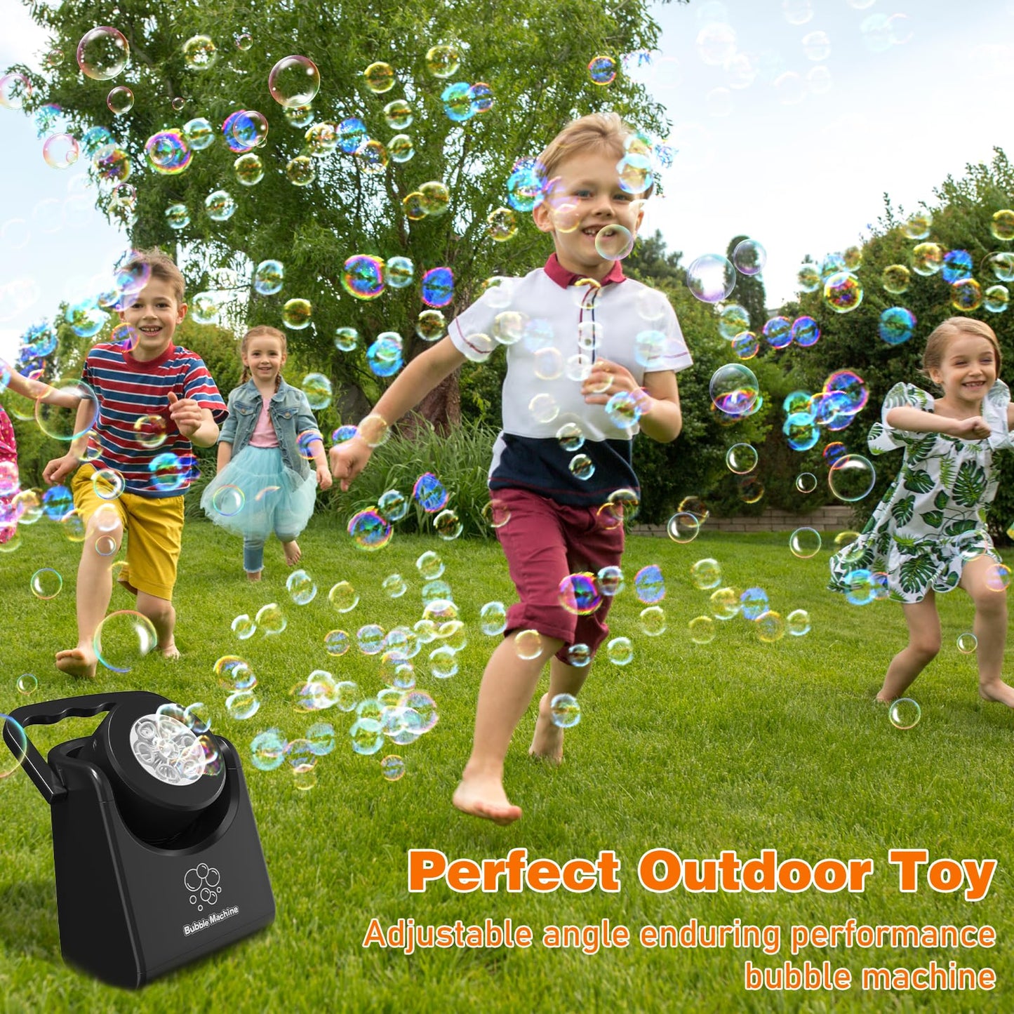 Bubble Machine Automatic Bubble Blower For Kids Batteries Operated Portable Bubble Maker Electric Bubble Machine Adjust Angle By 90° Indoor Outdoor Toy For Birthday Party Wedding Black