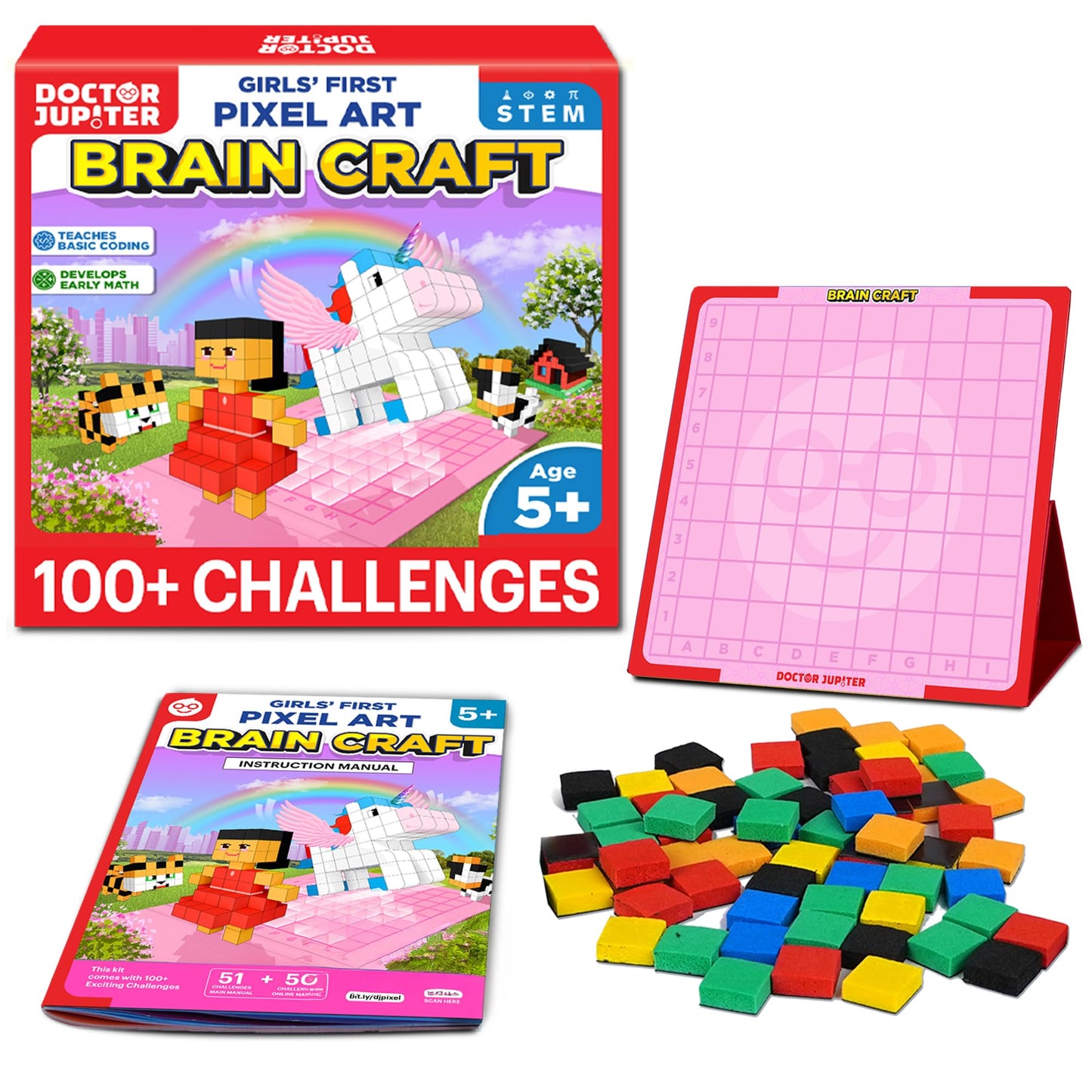 Doctor Jupiter My First STEM Pixel Art Kit, Brain Craft for Girls Ages 5+ | Birthday Gift Ideas for 5-6-7-8-9-10 Year Old Girls 