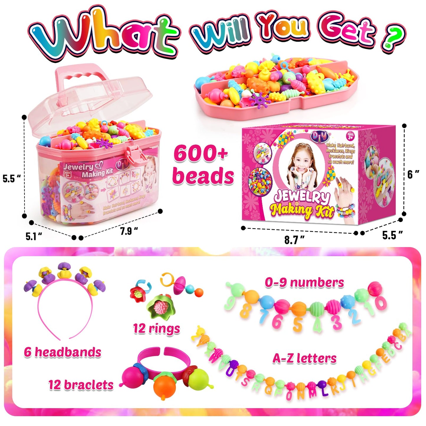 FUNZBO Pop Beads Jewelry Making Kit for Ages 3-8, Large Colourful ABS Arts & Crafts Set, Model B0857F2LJX