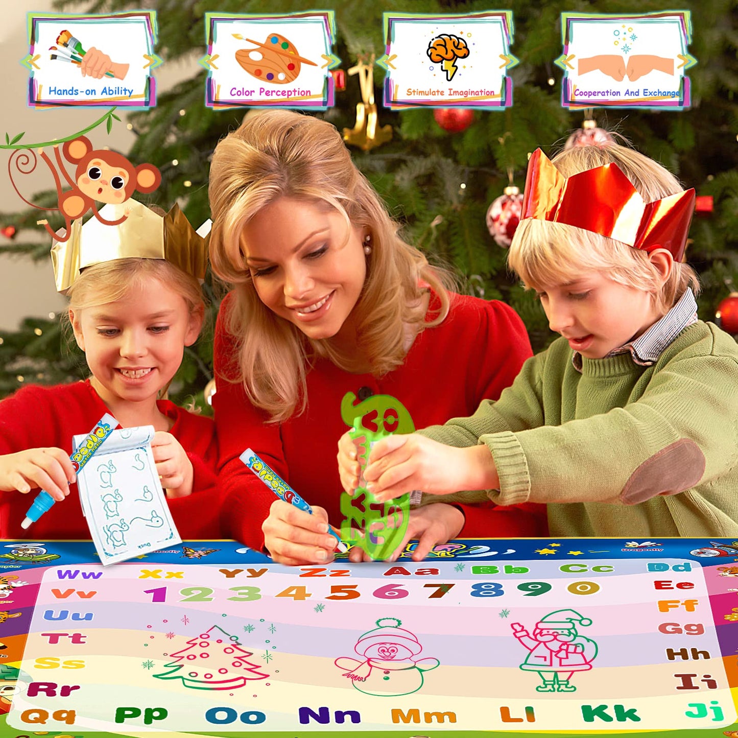 Toddler Toys Water Doodle Mat: 40 X 30 Inch Mess Free Coloring & Drawing Instant Drying Mat - Kids Learning Toys for Girls Age 3