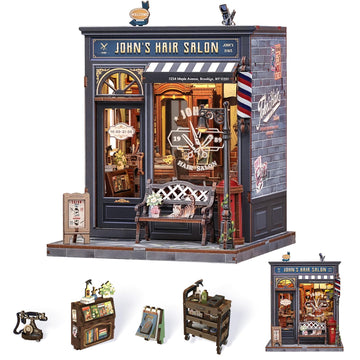 Endless Limit Book Nook Kit - 3D Wooden Puzzle  DIY Miniature House Dollhouse Kit for mature-themed and Teens Book Nook Decor  DIY mature-themed Craft Gifts for Family and Friends (John's Hair Salon)