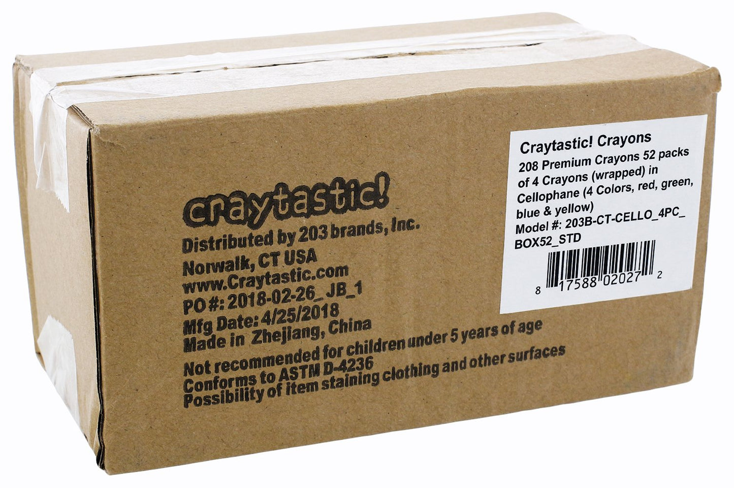 Craytastic! 25 Bulk Crayon Packs - Large Box Bulk For Kids Ages 4-8 - Party Favors, Classrooms, Restaurants - 4 Per Pack, Indivi