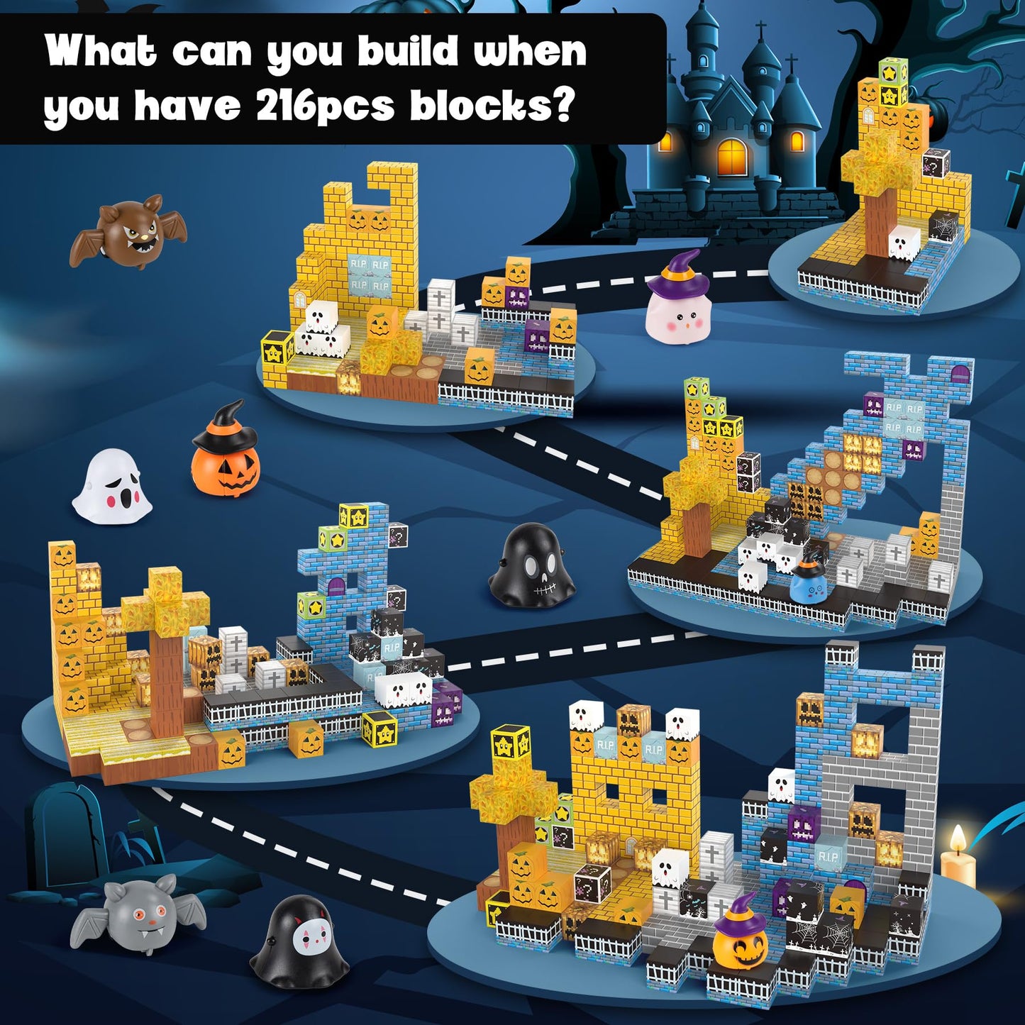 Cuteland Magnetic Blocks 216Pcs Night Style, Magnetic Building Blocks For Boys 6-8, Construction Toys, Toys Gift For 6+ Year Old