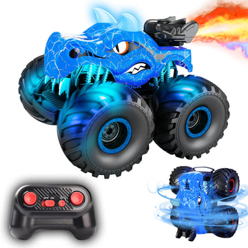 HONGID Dinosaur Remote Control Car,2.4 GHz RC 4WD Monster Trucks for Boys Girls with Light,Sound&Spray,2 Batteries,Dinosaur Toys