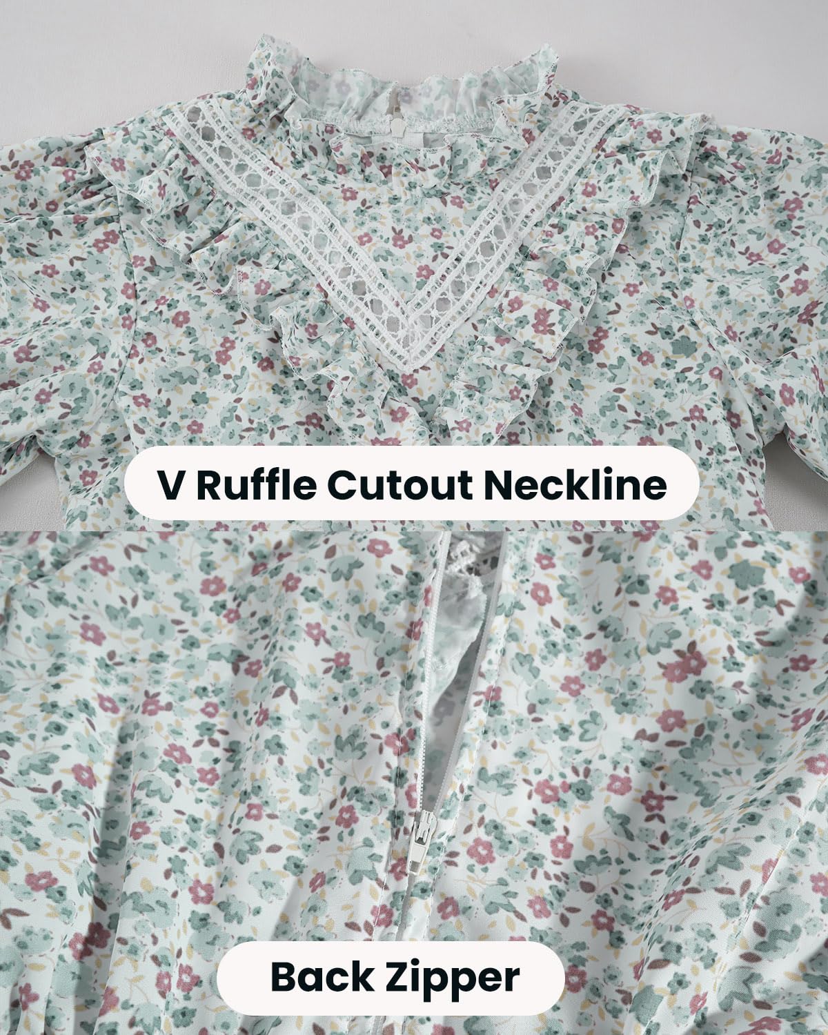 Fccam Prairie Colonial Dress Girls Long Sleeve Pioneer Dress Costume Floral Pioneer Girl Laura Ingalls Wilder Green M