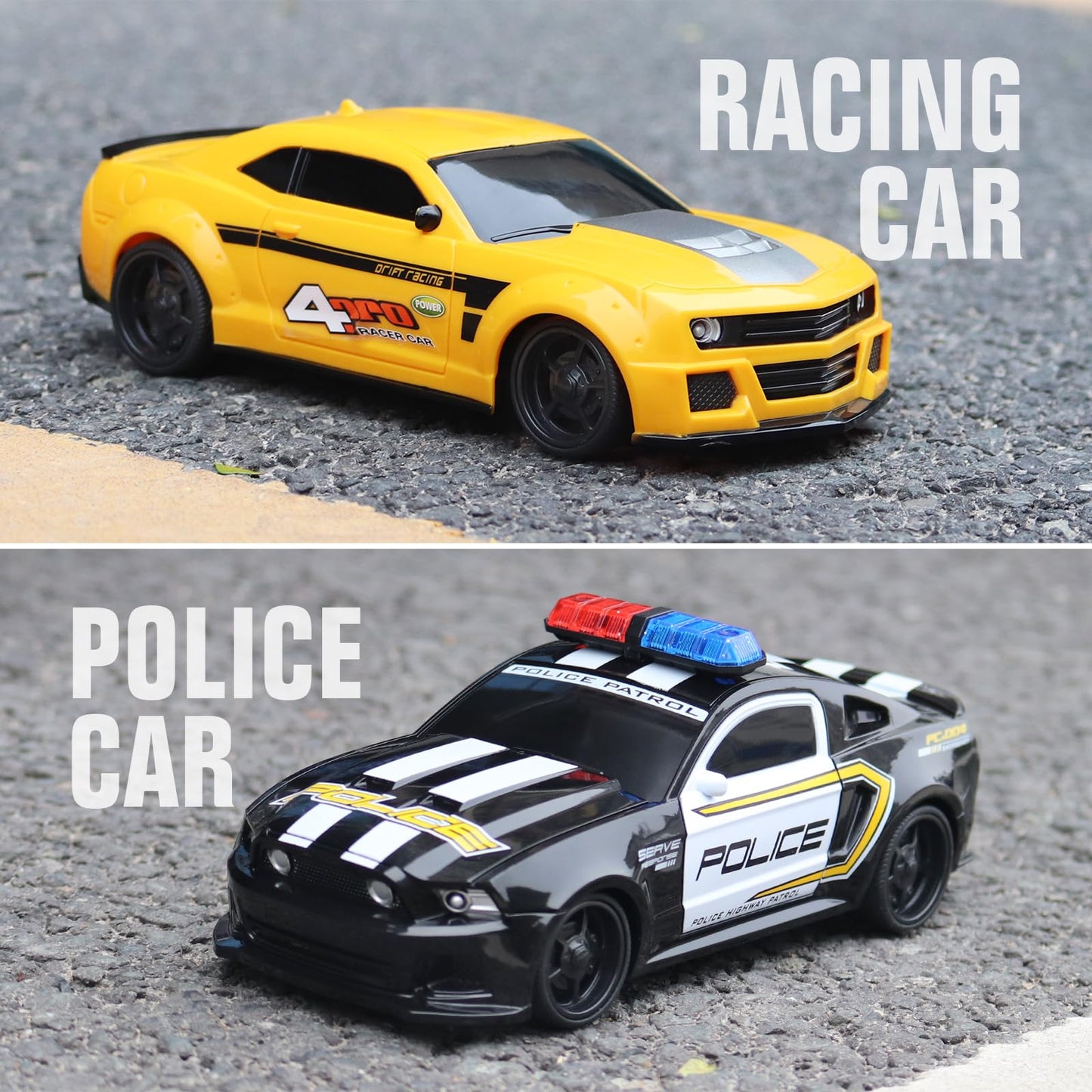 Haktoys Amazing Set of Two RC Toy Vehicles: Remote Control Police Chase Set with Police Car and Sports Car - Simultaneous Action