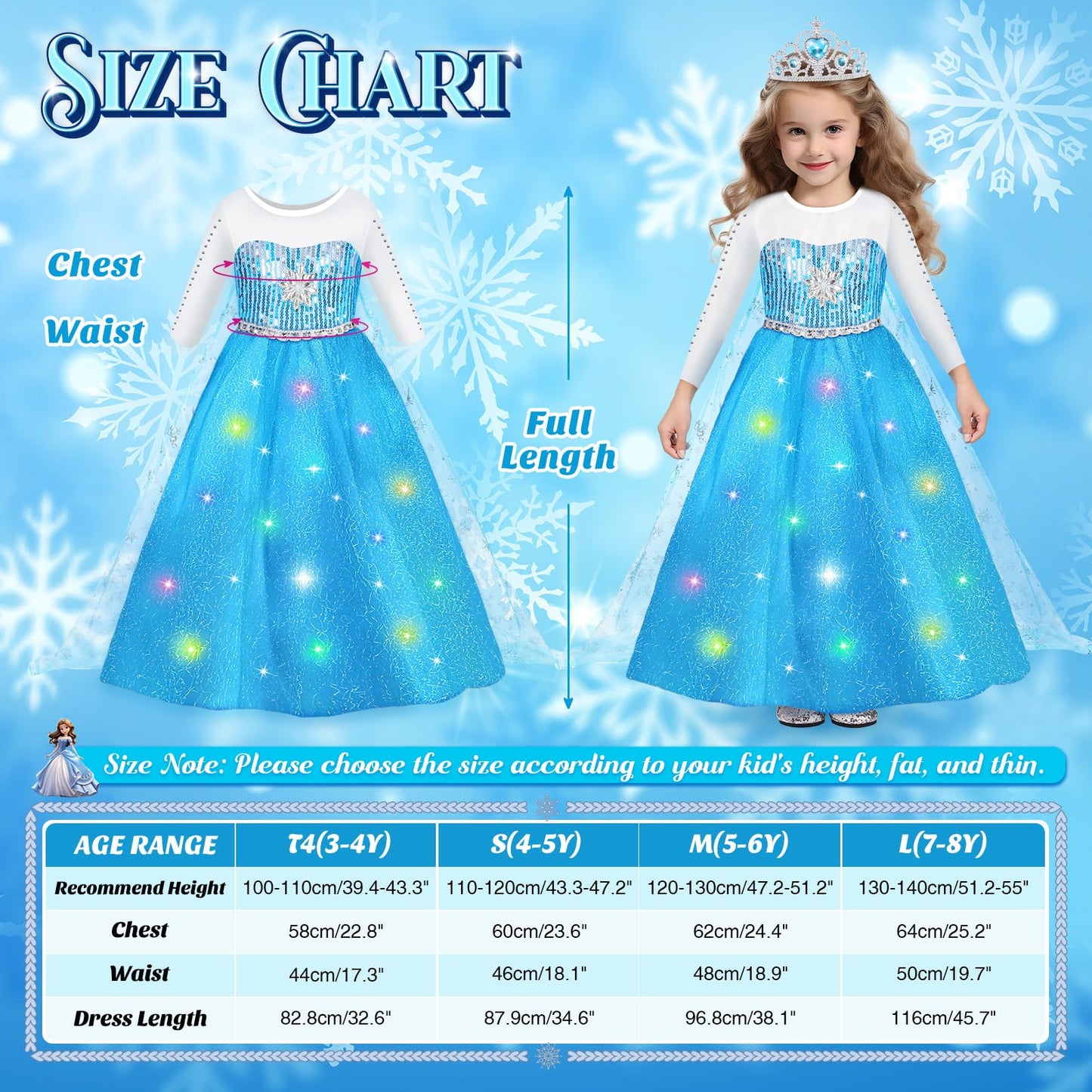 Luucio Light Up Frozen Princess Dress Up Costume With Accessories For Little Girls 3-10 Years, Girls Birthday Christmas Dress