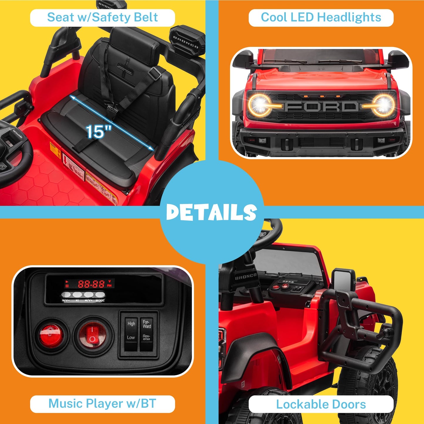 Enyopro 12V Kids Ride On Car With Remote Mode, Licensed Ford Bronco Raptor Electric Car For Toddlers, Battery Powered Ride On To