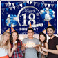 Blue Silver 18Th Birthday Banner Decorations For Men Boy - Happy 18 Birthday Backdrop Party Supplies - Eighteen Birthday Poster