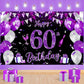 Purple 60Th Birthday Decoration Banner For Women Large Black Purple Silver Happy 60Th Birthday Banner Purple And Black 60Th Backdrop Background For 60Th Birthday Anniversary Party Supplies