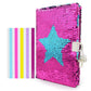 Vipbuy Magic Reversible Sequin Notebook Diary Lined Travel Journal With Lock And Key For Kids Girls, Size A5 (8.5” X 5.5”), 78 Sheets (Star)