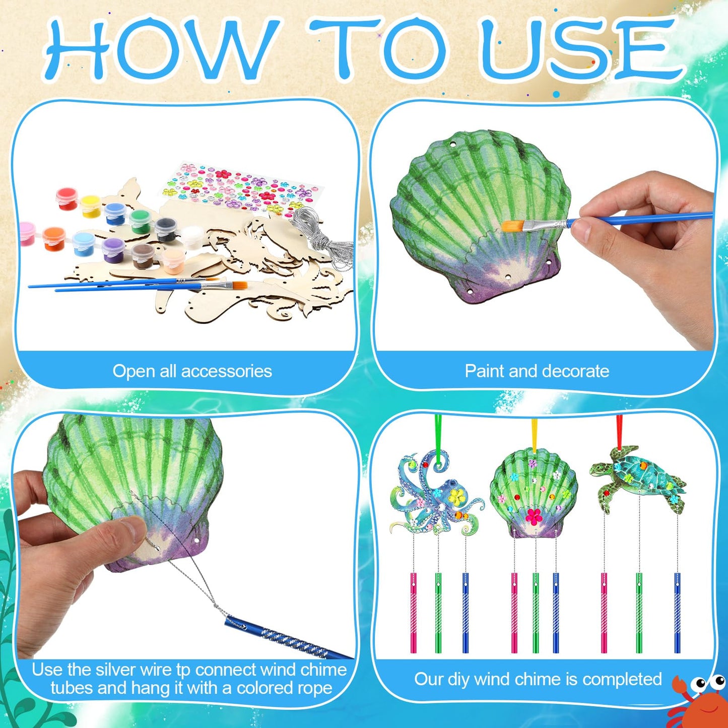 JellyArch Wind Chime Kit - 30 Pack Summer Ocean Sea Animal Crafts, Small, Multicolor, DIY Marine Ornaments for Kids' Activities