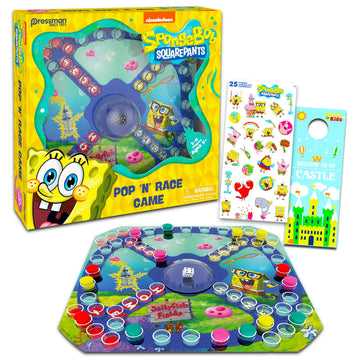 Spongebob Squarepants Pop-Up Board Game - Bundle With Spongebob Board Game With Pop Up Dice Plus Stickers, More | Spongebob Games For Birthday Party