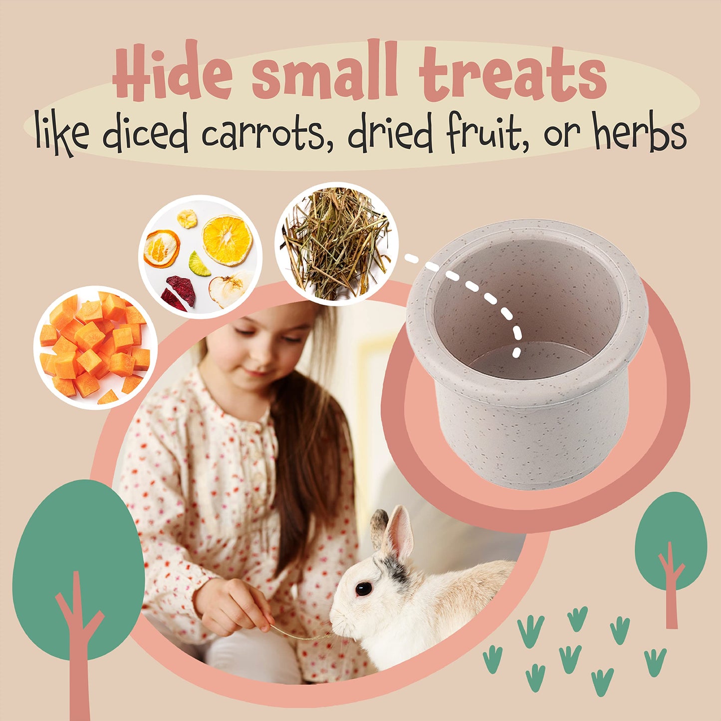 [8 PC] Stacking Cups for Rabbits - Wheat Straw Rabbit Toys with Cute Animal Designs - Bunny Stacking Cups to Play with Rabbits - Nesting Toys for Rabbits to Keep Busy - Graduated Sized Stackable Toys