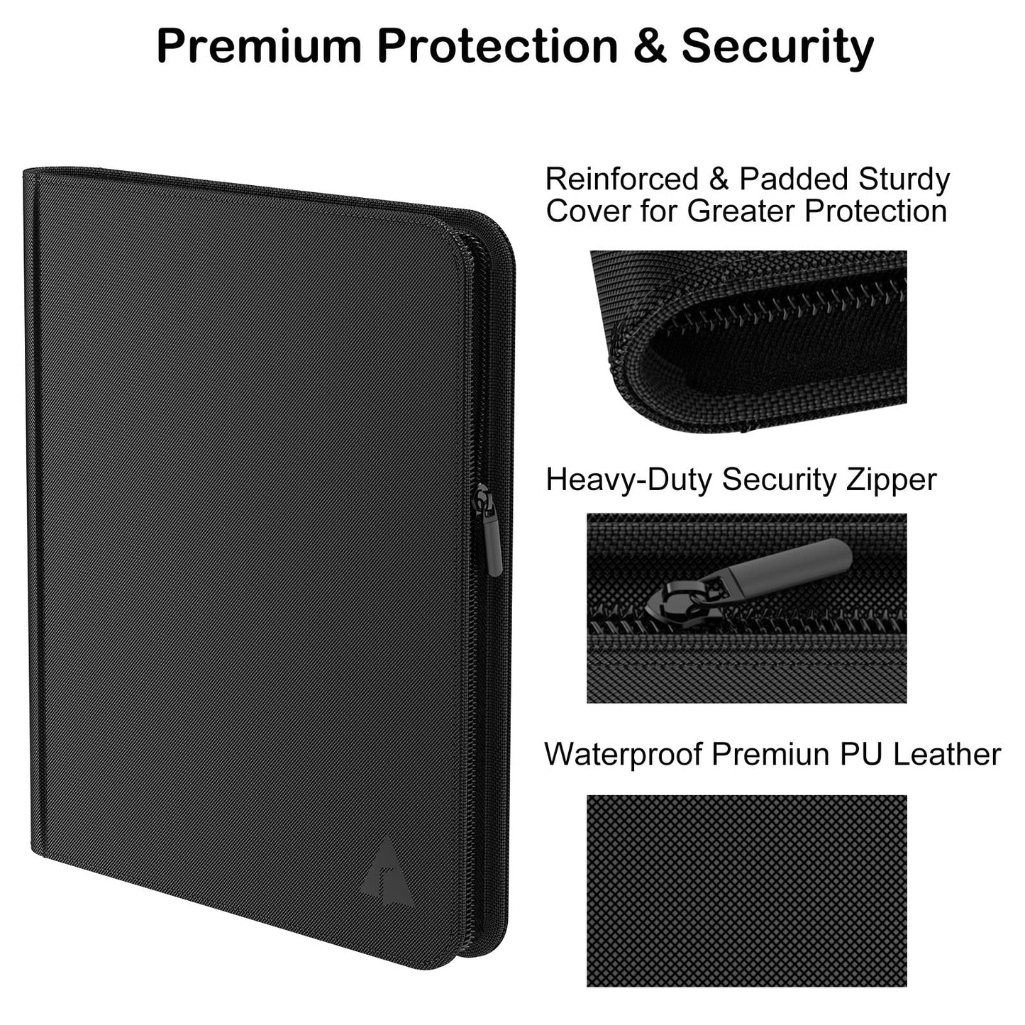 Rayvol enhanced 12-Pocket 720 Card Binder  Ringless Trading Card Album Folder - Side Loading UltraSonic-12720 Tech Zip Binder for TCG -Black