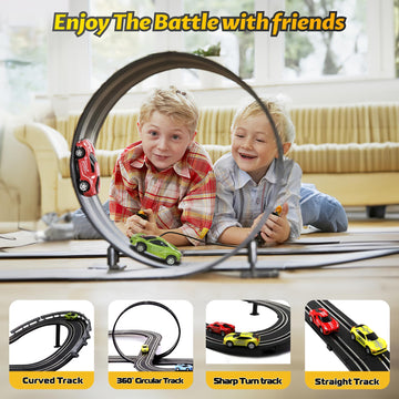 Slot Car Race Track Sets, 23 Ft Powered Or Electric Track With 4 Slot Cars, Dual Racing Race Track Set Features A Loop, Turns, Straightaways And A Crossover,Toys & Gifts For Boys Age 4-12