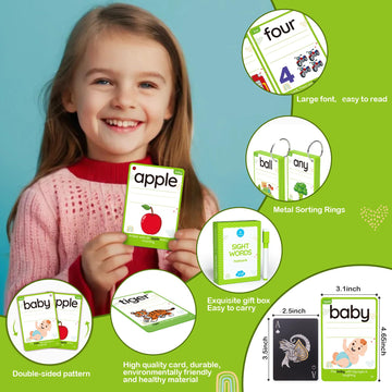 Wjpc 55 Cards, 106 Pcs High Frequency Sight Words Flash Cards (Kindergarten), Toddler Flash Cards For Kids Ages 4,5,6,7 Years. Learn To Read, Write, Sentence-Making