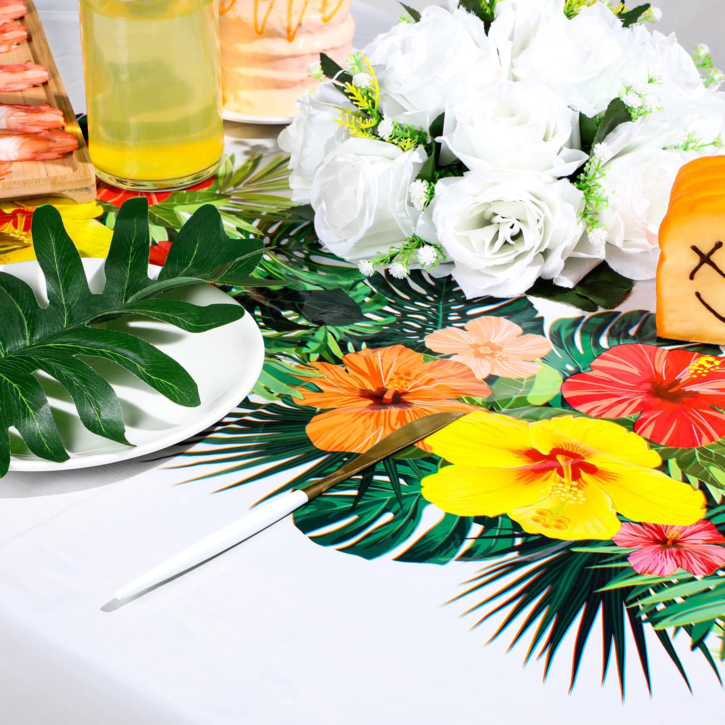 Irenare 3 Sheets Hawaiian Luau Tablecloths for Party Decoration 54 x 108 Inch Tropical Palm Leaves Table Cloth Hawaii Disposable