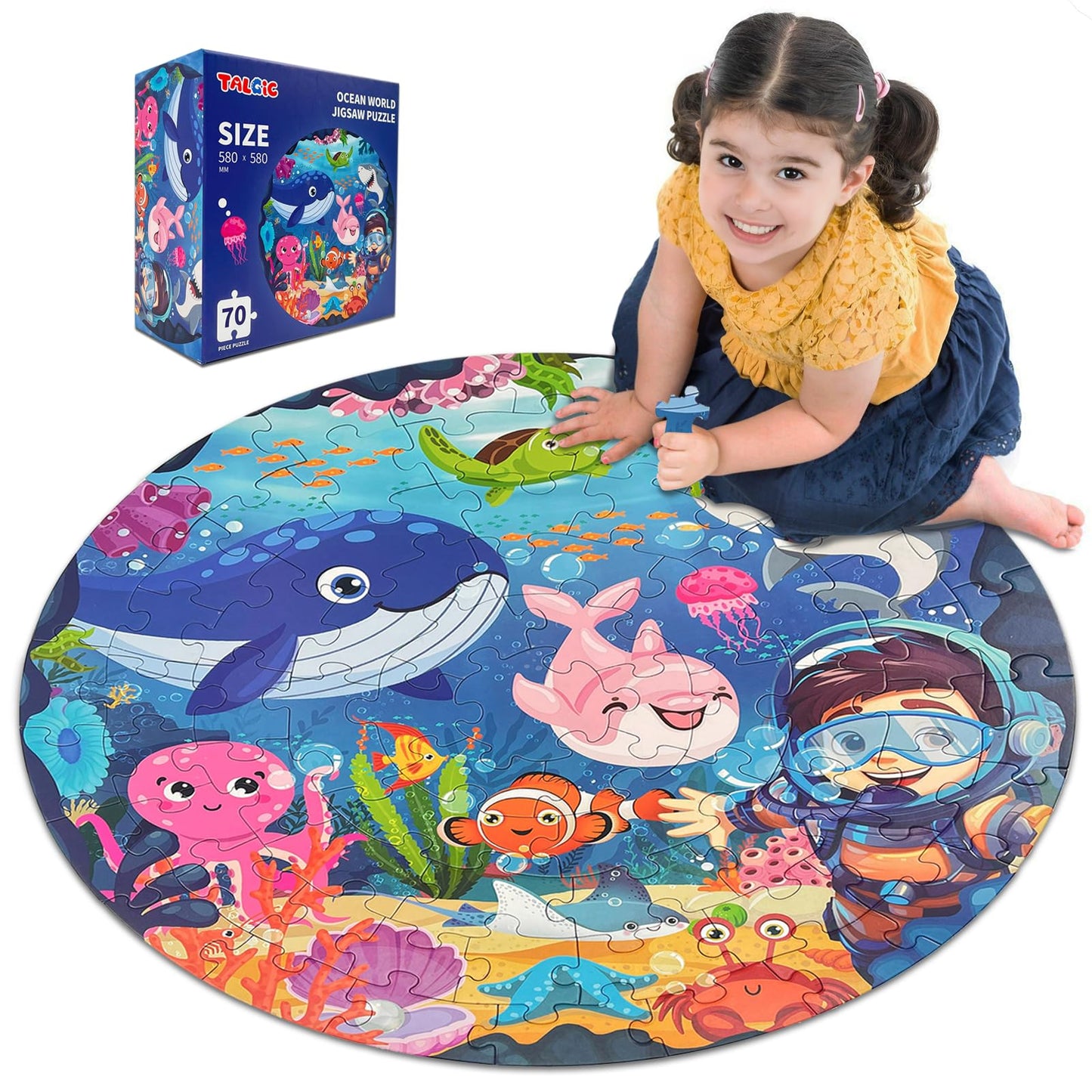 Talgic Puzzles For Kids Ages 4-6, Large 70 Piece Round Ocean Floor Puzzles For Kids Ages 3-5, Kids Puzzles 4-6 With Colorful Und
